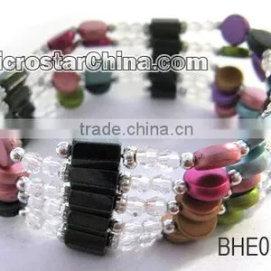 Lowest Multicolor Plastic Beads With Hematite Beads Elastic Bangle thumbnail-1