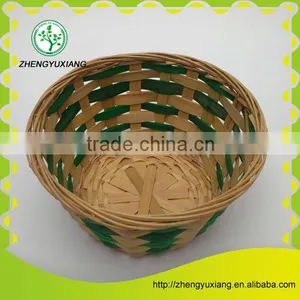 Green Bamboo Chip Woven Round Storage Basket thumbnail-1