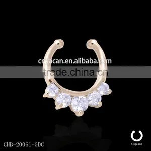 Five Paved Gem Gold IP Colored Nose Ring thumbnail-2