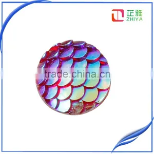Mermaid Fish Scale Cabochons, Round Resin Metallic, Colorful AB Iridescent thumbnail-3