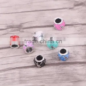Enamel Tube Beads Big Hole Charm Antique Siver Metal Beads Fit Bracelet Jewelry thumbnail-2