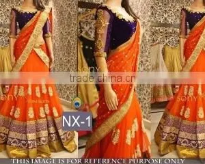 Glided Orange Georgette Designer Lehenga Saree/Shop Latest Lehenga Style Sarees thumbnail-1