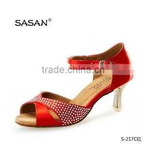 Satin Woman Latin Dance Shoes Crystal Stone Salsa Dance Shoes S-217C thumbnail-1