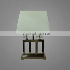 Satin Nickel Plated Metal Base And Body With Fabric Lampshade Hotel Table Lamp Bedside Table Lamp thumbnail-1