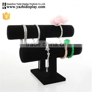 Jewellery Store Practical Wood Tabletop 2-Layer Commercial Bracelet Watch Display Velvet Jewelry Stand thumbnail-1