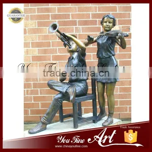 Casting Bronze Garden Children Music Staue thumbnail-1