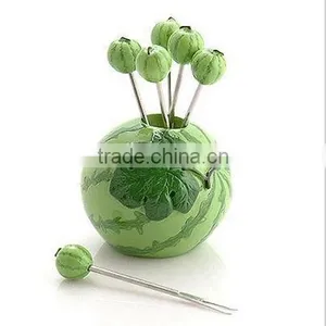 Factory Wholesale Stainless Steel Watermelon Shaped Fruit Forks With Holder thumbnail-6