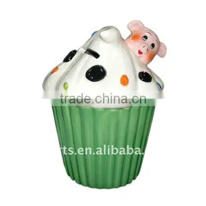 Ceramic Cupcake Cookie Jar With Pig thumbnail-1