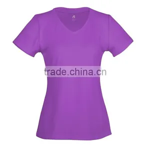 China Fashion Short Sleeve V-neck Collar Garment Dye Dacron T-shirt thumbnail-1