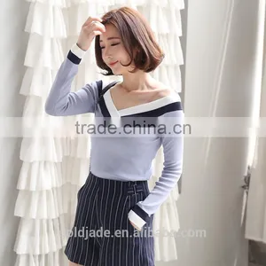 2017 Fashion Woman Sweater V-neck Loose Pullover Sweater Cheap Woman Sweater thumbnail-1