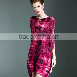 Latest European Ladies Digital Printed Gradients Wrinkled Dresses thumbnail-2