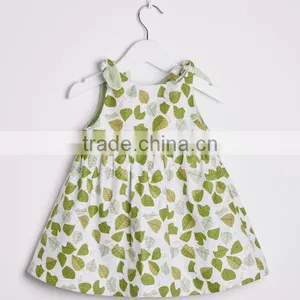 New Fashion 100% Cotton Material Pattern Girls Print Green Leaves Dress thumbnail-3