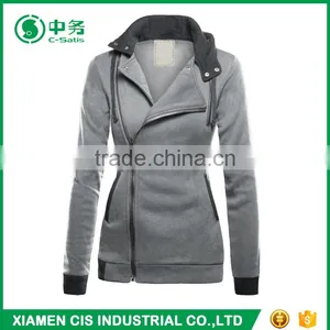 2017 Latest Fashion European Style Multi Color Women Winter Oblique Zipper Hoodie thumbnail-2