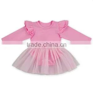 Baby Girls Pink 2 Pcs Clothes Set Wholesale Cotton Long Ruffle Sleeve Tutu Romper Dress Boutique Clothing thumbnail-1