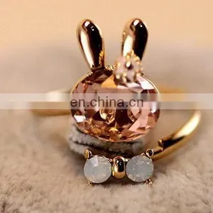 Godbead 17MM Accessories Crystal Rabbit Bow Ring Rhinestone Finger Ring Opening Ring Jewelry thumbnail-6