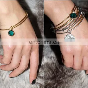 Gold Bangle Stack With Stone thumbnail-1