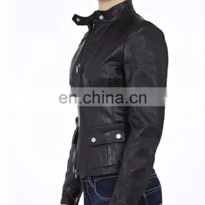 Woman Faux Leather Moto Zip Jacket thumbnail-2