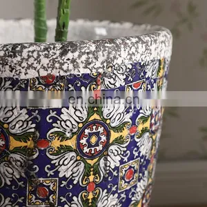 European Fashionable Retro Style Indoor Balcony Small Ceramic Antique Unique Flower Pots Set for Living Room thumbnail-3