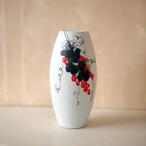 Grape Vine Large White Hand Made Round Cylinder Jingdezhen Ceramic Vase For Home Decoration thumbnail-3