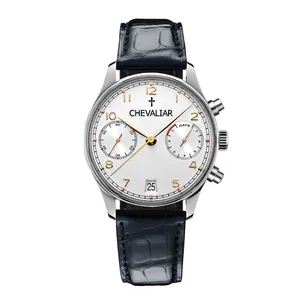 Stainless Steel Chronograph Watches Man Genuine Leather Multi-Function Quartz Watch thumbnail-1