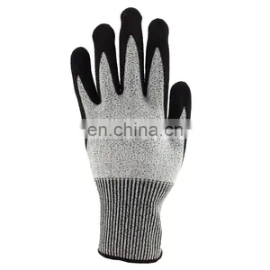 Nitrile Sandy Coated HPPE Knitted Gardening Protective Hand Cut Resistant Level 5 Work Safety Gloves thumbnail-3