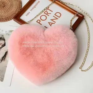 012New Fashion Trend Selling Plush Heart Bag Love Shape Shoulder Bag Cute Gift Woman Bag Shaped Like a Heart thumbnail-1