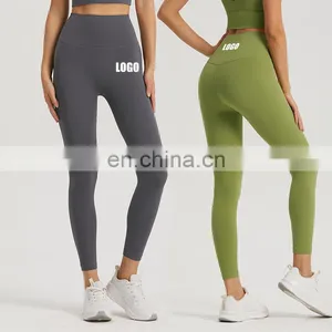Newest Hot Sexy No Front Seams Peach Hip With Pocket High Waist Gym Yoga Legging Pants Workout Fitness Sports Wear For Women thumbnail-1