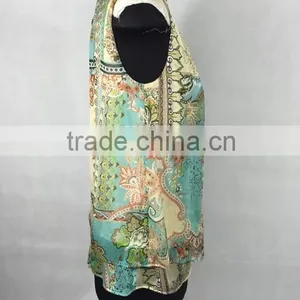 High Quality Silk Chiffon Modal Printed Sleeveless Blouse thumbnail-4