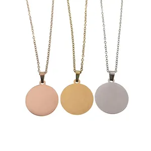Blank Custom Engraved Name of Stainless Steel Circular Pendant Necklace thumbnail-1