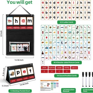 CVC Word Builder Desktop Pocket Chart With 107 Cards, Kids Word Builder Games for CVC CVCC CCVC Learning Reading Spelling Early Education Tool for Preschool Kindergarten Classroom thumbnail-2