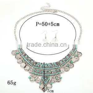 2016 Gypsy Bohemian Jewelry Set Vintage Turquoise Beauty Head Silver Coin Jewelry Set thumbnail-3
