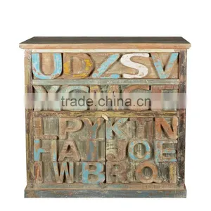Hot and New Unique Style Letter Engraved Drawer and Cabinet, Popular Vintage Look Rustic Finish Engraved Letter Drawer Cabinet thumbnail-1