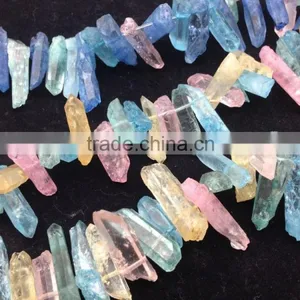 15.5 Inches of Tiny Mystic Titanium AB Quartz Points Strand Bulk,Rainbow White Raw Crystals Stick Beads Point Pendants Jewelry thumbnail-4