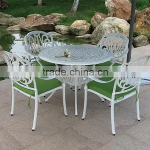 Outdoor Patio White Round Dining Table and Chairs Set Garden Furniture Cast Aluminium thumbnail-1