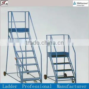 Steel Movable Step Ladder With Wheels thumbnail-1