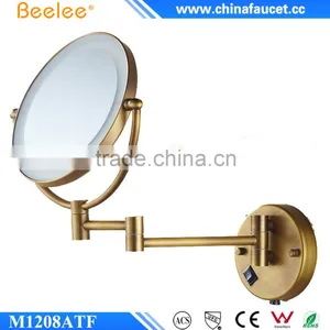 Beelee M1208ATF Wall Mounted Antique Brass Led Lighted Magnifier Bathroom Cosmetic Mirror Quality Choice thumbnail-1