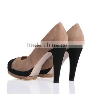 Sheepskin Fashion Apricot and Black High Heel Shoes With Safety thumbnail-5