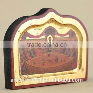 Greek & Russian Orthodox Wooden Icon. Last Supper. Unusual Shape thumbnail-3