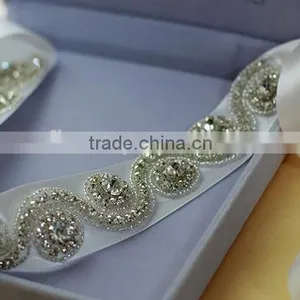 Wholesale Diy Bridal Sash and Belt Rhinestone Trim Applique Patch Silver WA016 thumbnail-2