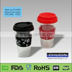 Borosilicate Clear Double Wall Glass Mug With Silicone Lid thumbnail-1