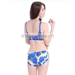 New Deep V Sexy Women Push Up Bra Set Rose Printed Seamless Wire Free Bra Set Women Underwear Set Bra and Panties thumbnail-6