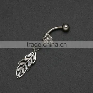 Body Jewellery Fancy CZ Paved 14 Gague Surgical Steel Leaf Body Jewelry Vibrating Navel Rings thumbnail-2