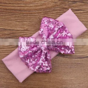 Wholesale Baby New Solid Cotton Headband With Sequin Hair Bow,sparkle Knitted Headwraps Hair Bow thumbnail-3