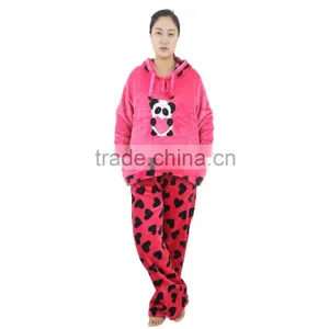 Kevince Flannel Pyjama Set Heart Print Cap Knitting Woman Clothing Nightwear Homewear MOQ 1000sets thumbnail-1