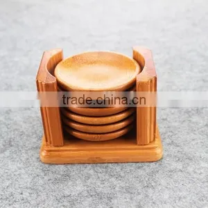 Tea Round Bamboo Wood Trivet Coaster Placemat Tool Set With Holder Rack thumbnail-3