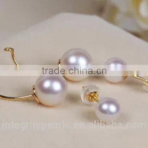 Korean Style Newest Natural Genuine Akoya Double Faced Pearl Stud Earring, Pearl Earring Gold, Pearl Earring 18k thumbnail-3