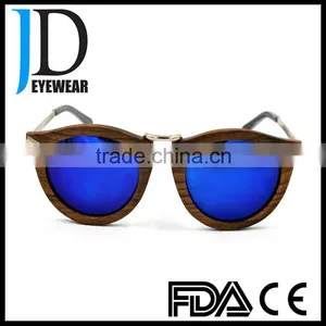Hipster Style Old Color Natural Solid Wood Round Sunglasses With Blue Lens thumbnail-1