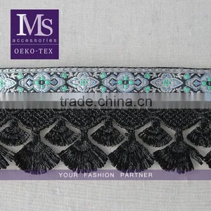 Wholesale 5.7cm Scalloped Shaped Fringe Trimming, Black Tassel Fringe, High-grade Jacquard Ribbon thumbnail-1