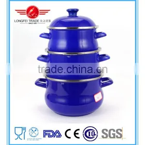 Eco-friendly 3pcs Enamel Cast Iron Drum Shape Cookware Pot Enamel Cassrole thumbnail-1