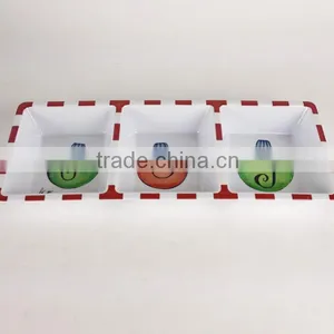 3 Compartments Dishes, Square Melamine Plastic Christmas Divided Plate thumbnail-1